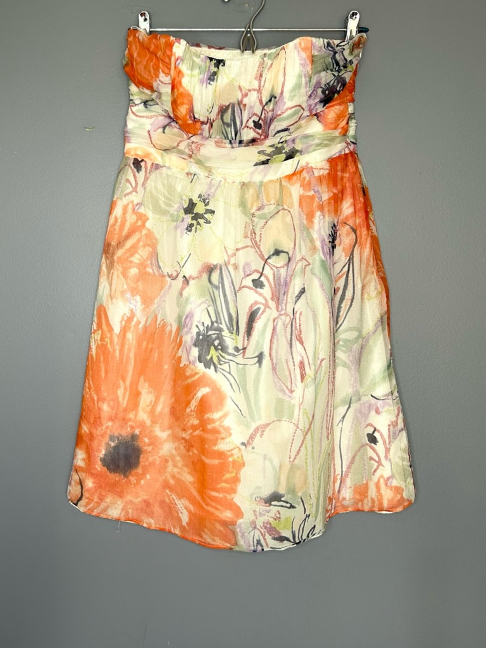Campaigne Dress Womens 4 Orange Floral Silk Strapless Fit Flare Mini Party Prom